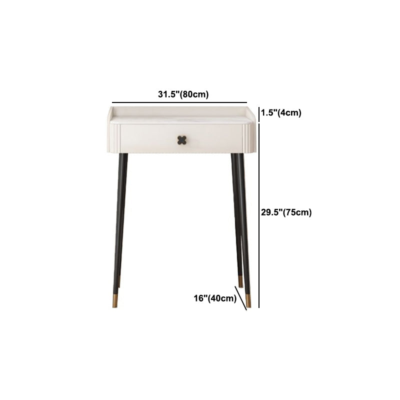 Contemporary Stone Vanity Dressing Table Set with Stool in White of 29.53" H