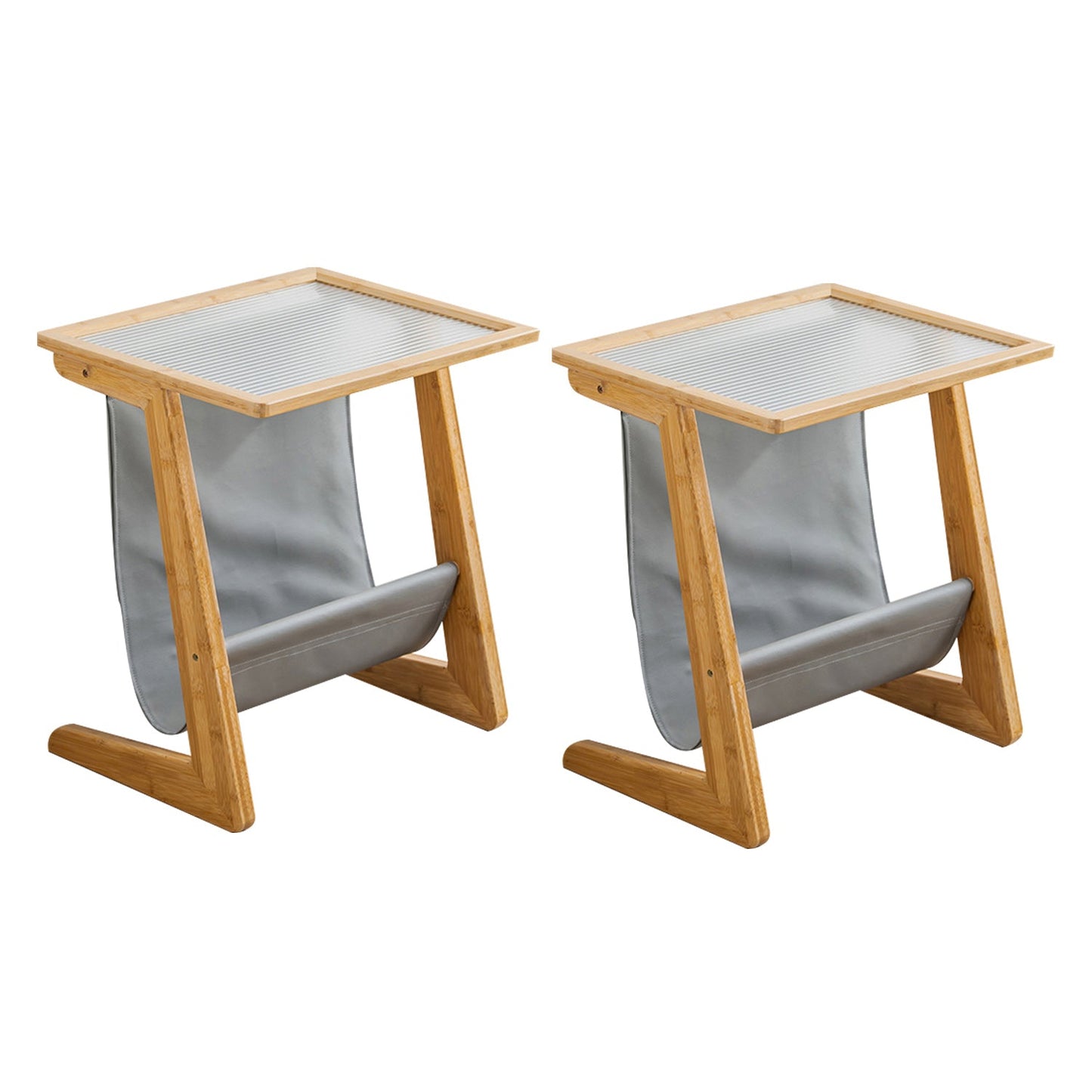 Mesa lateral de vidrio rectángulo moderno Mesa de base abstracta de madera con soporte de revista