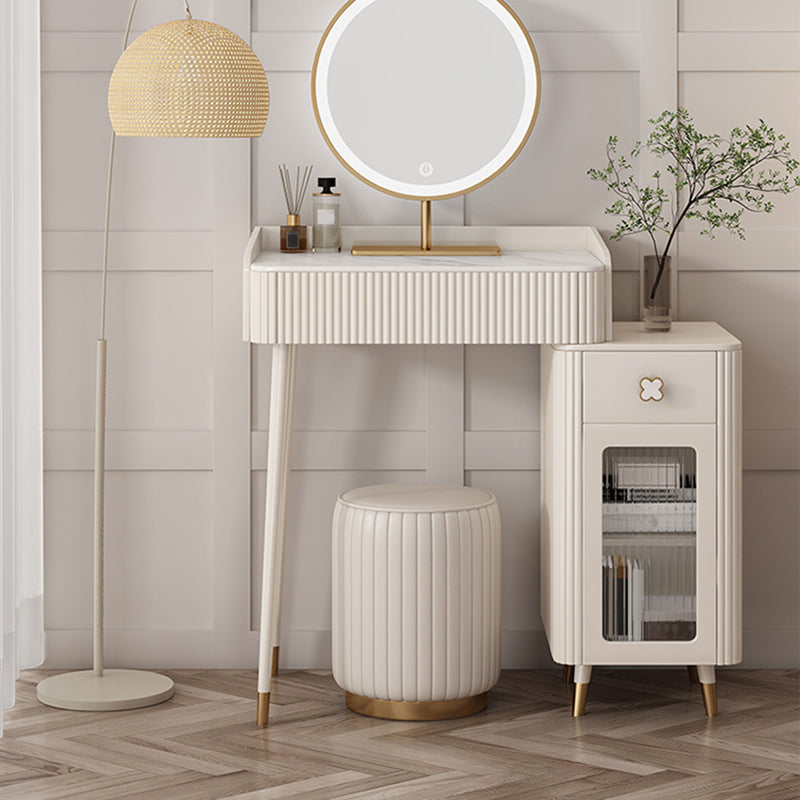 White Stone Top Vanity Makeup Table Modern 15.75" D Vanity Table with Storage