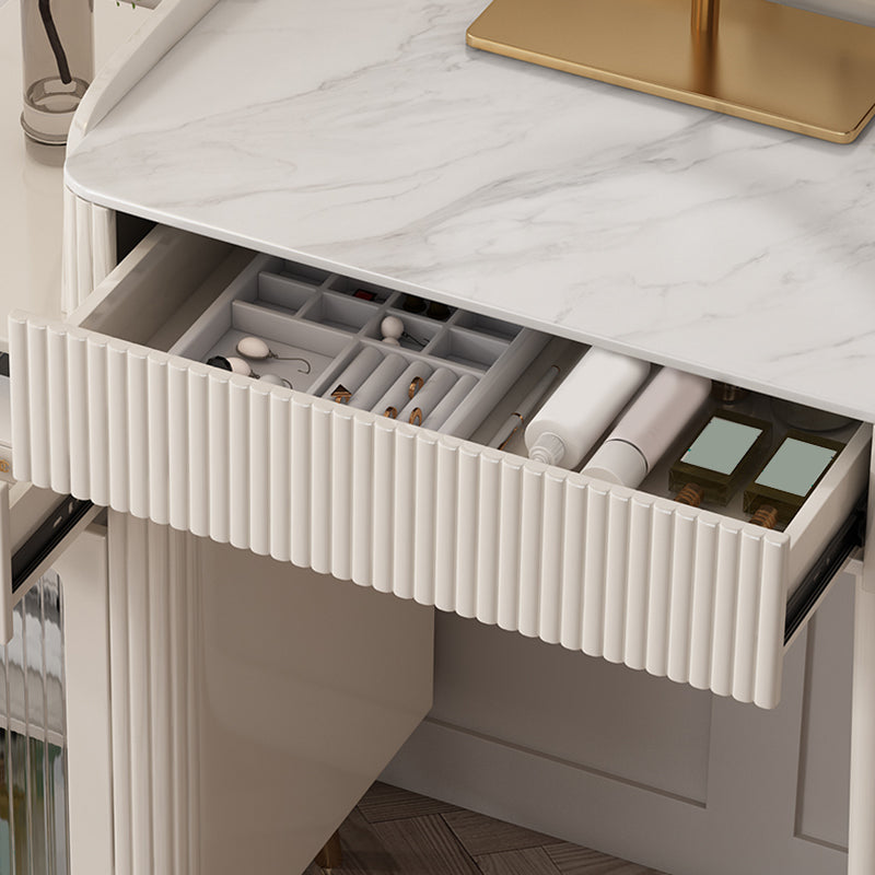 White Stone Top Vanity Makeup Table Modern 15.75" D Vanity Table with Storage