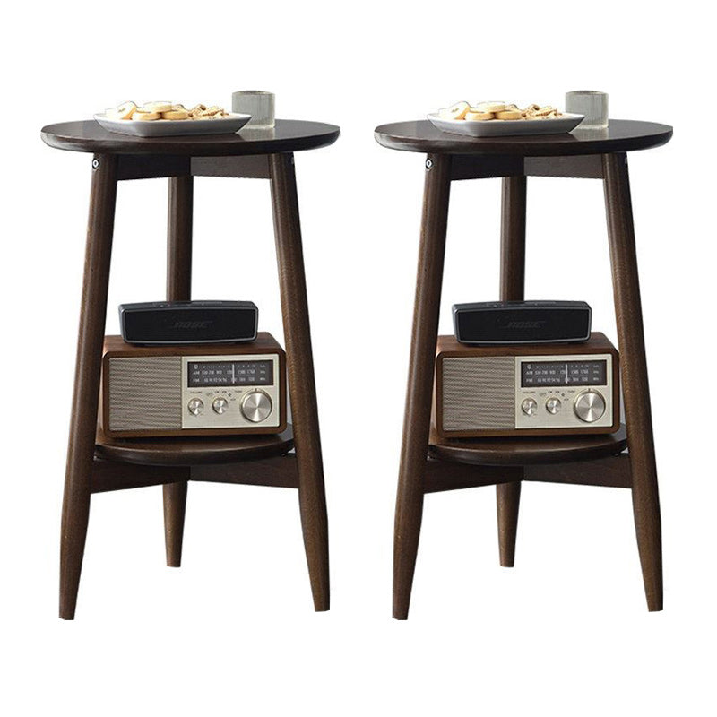 Solid Wood Round Top Side Table 23.6" Tall 3 Legs End Table with Shelf 19.7"L x 19.7"W x 23.5"H Walnut 2 Clearhalo 'Coffee & Accent Tables' 'End & Side Tables' 'end_side_tables' 'furn' 'furn_end_side_tables' 'Furniture' 'Living Room Furniture' 5974060