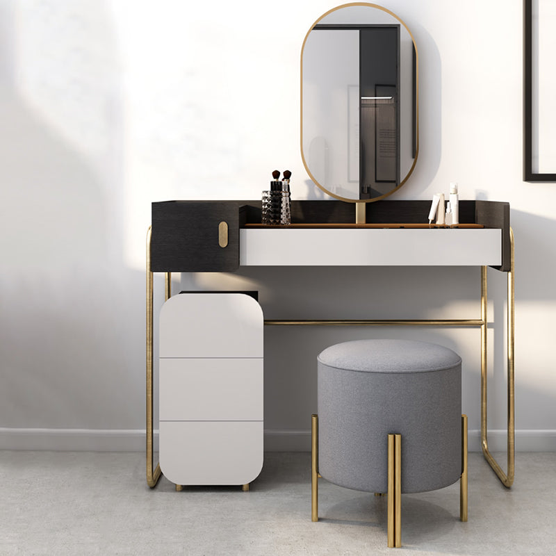 Tavolo da toep da trucco con vanità in vetro contemporaneo con specchio e sgabelli - 32,38 "H