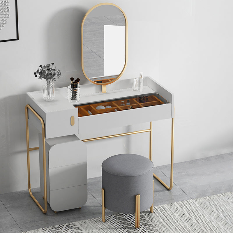 Tavolo da toep da trucco con vanità in vetro contemporaneo con specchio e sgabelli - 32,38 "H