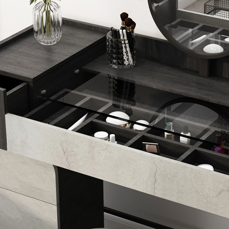 Tavolo da toep da trucco con vanità in vetro contemporaneo con specchio e sgabelli - 32,38 "H