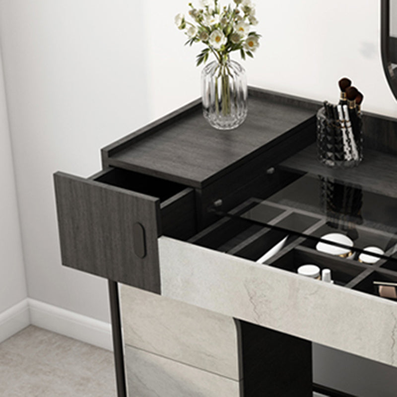 Tavolo da toep da trucco con vanità in vetro contemporaneo con specchio e sgabelli - 32,38 "H