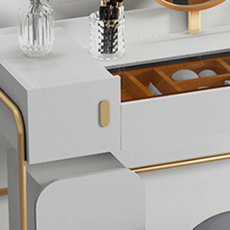 Tavolo da toep da trucco con vanità in vetro contemporaneo con specchio e sgabelli - 32,38 "H