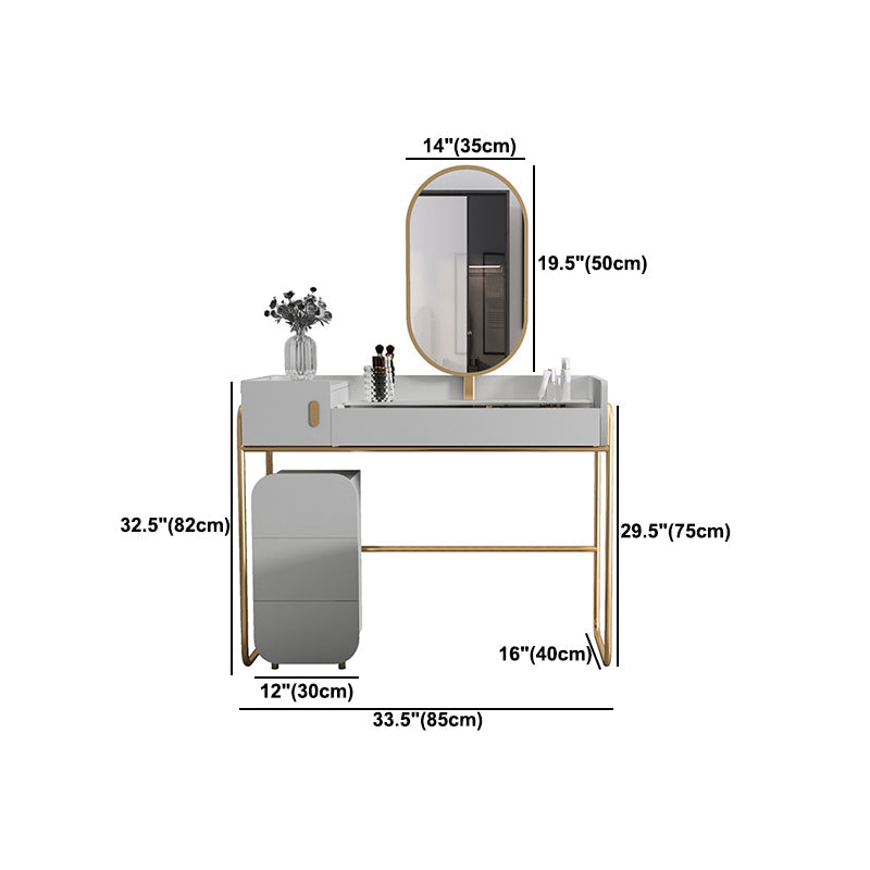 Tavolo da toep da trucco con vanità in vetro contemporaneo con specchio e sgabelli - 32,38 "H