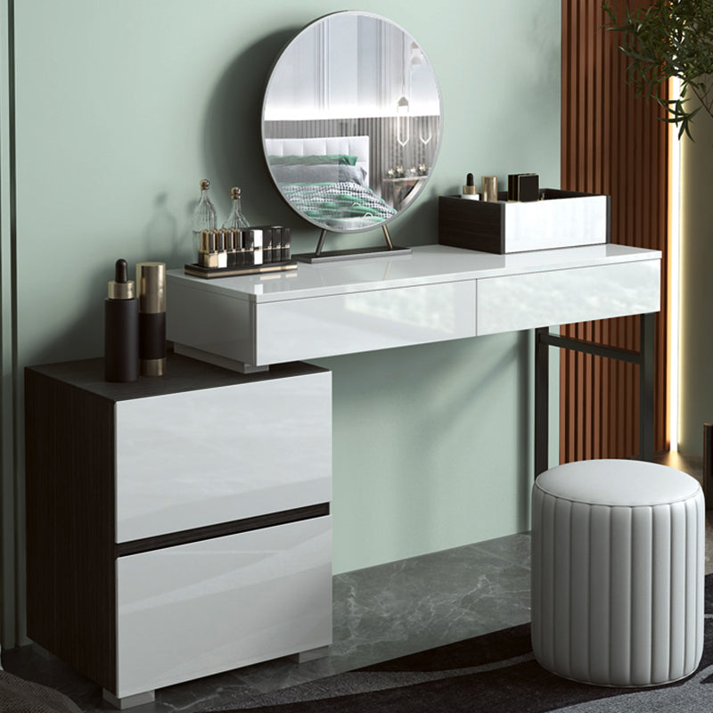 Modern 28.94" H Vanity Dressing Table Set 4 Drawers White Dresser with Stool Makeup Vanity & Mirror & Stools White Clearhalo 'Bedroom Furniture' 'furn' 'furn_makeup_vanities' 'Furniture' 'Makeup Vanities' 'makeup_vanities' 5974181