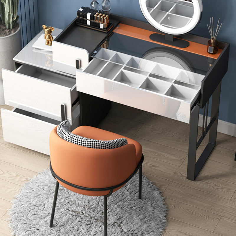 Modernism Glass Top Vanity Dressing Table 3 Drawers Vanity Desk with Stool