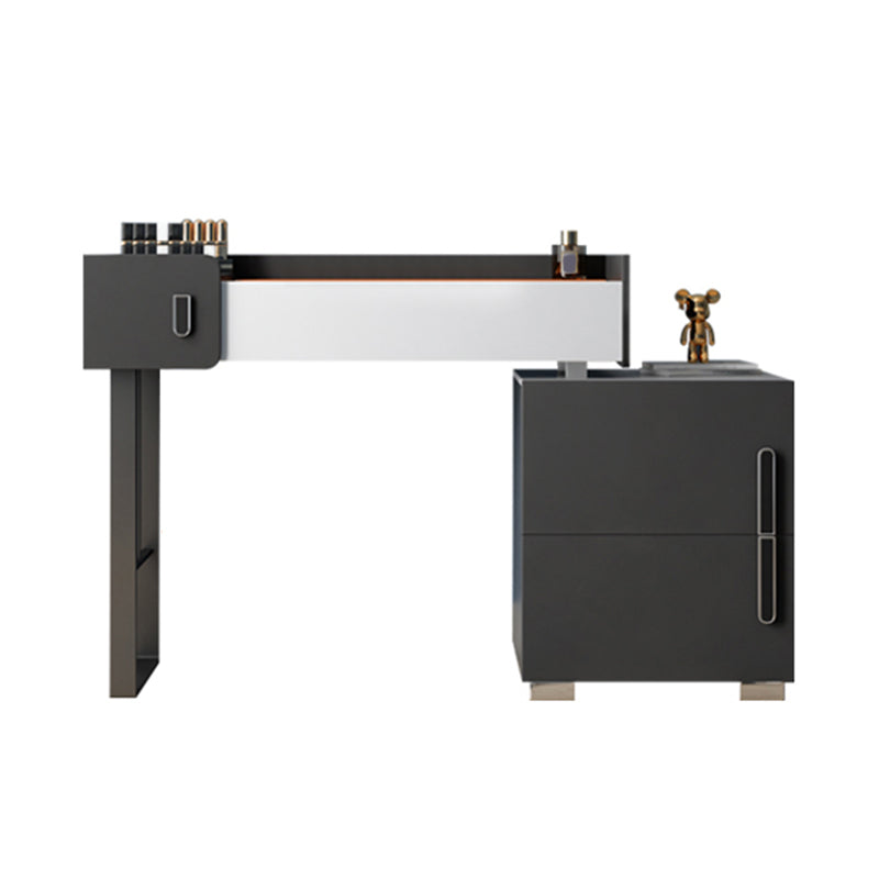 Modernism Glass Top Vanity Dressing Table 3 Drawers Vanity Desk with Stool