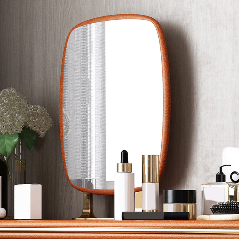 Luxurious Leather Vanity Makeup Table Set 2 Drawers Vanity Table with Mirror & Stool