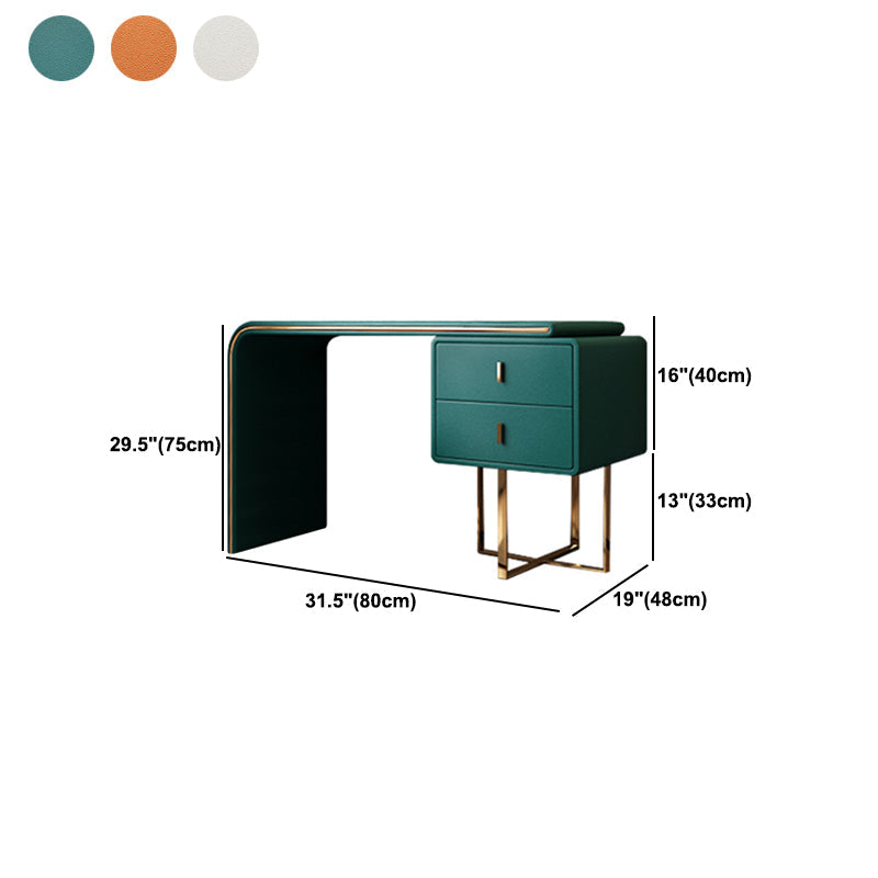 Luxurious Leather Vanity Makeup Table Set 2 Drawers Vanity Table with Mirror & Stool