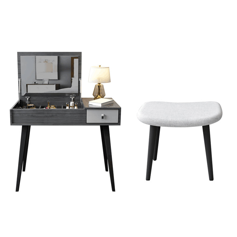 Tavolo da toeletta da toeletta a flip-top contemporanei impostato in grigio con cassetti