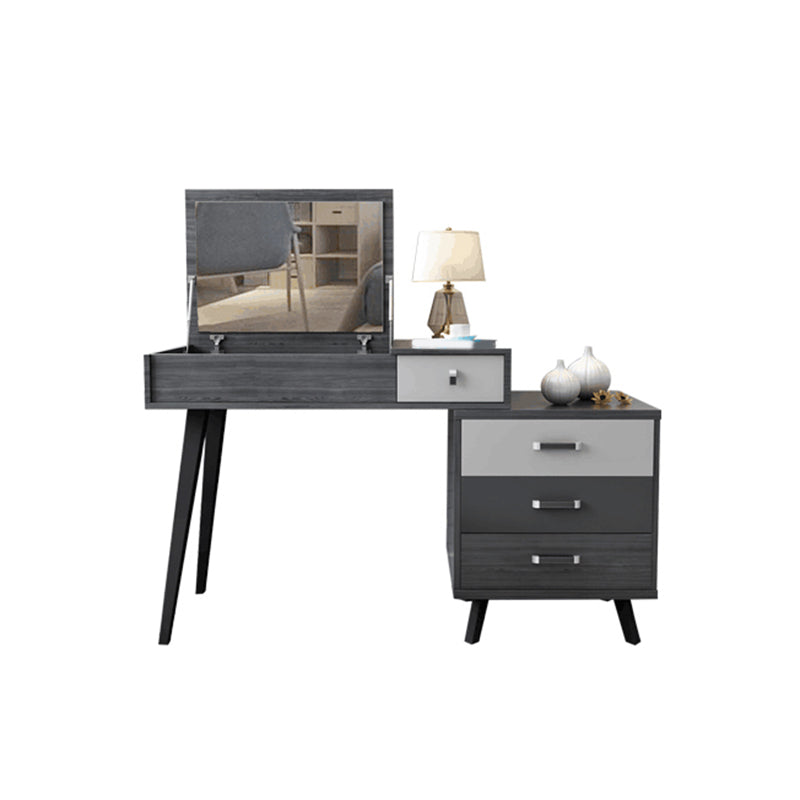 Contemporary Flip-Top Vanity Dressing Table Set in Gray with Drawers