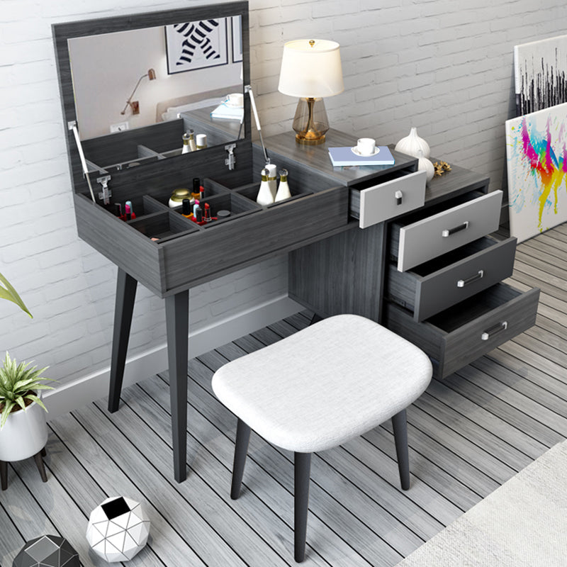 Contemporary Flip-Top Vanity Dressing Table Set in Gray with Drawers