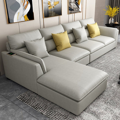 Nordic Faux Leather Stationary Living Room Pillow Top Arm Sofa Chaise