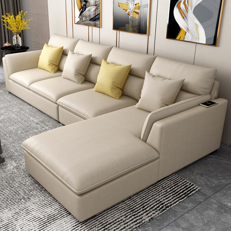 Nordic Faux Leather Stationary Living Room Pillow Top Arm Sofa Chaise