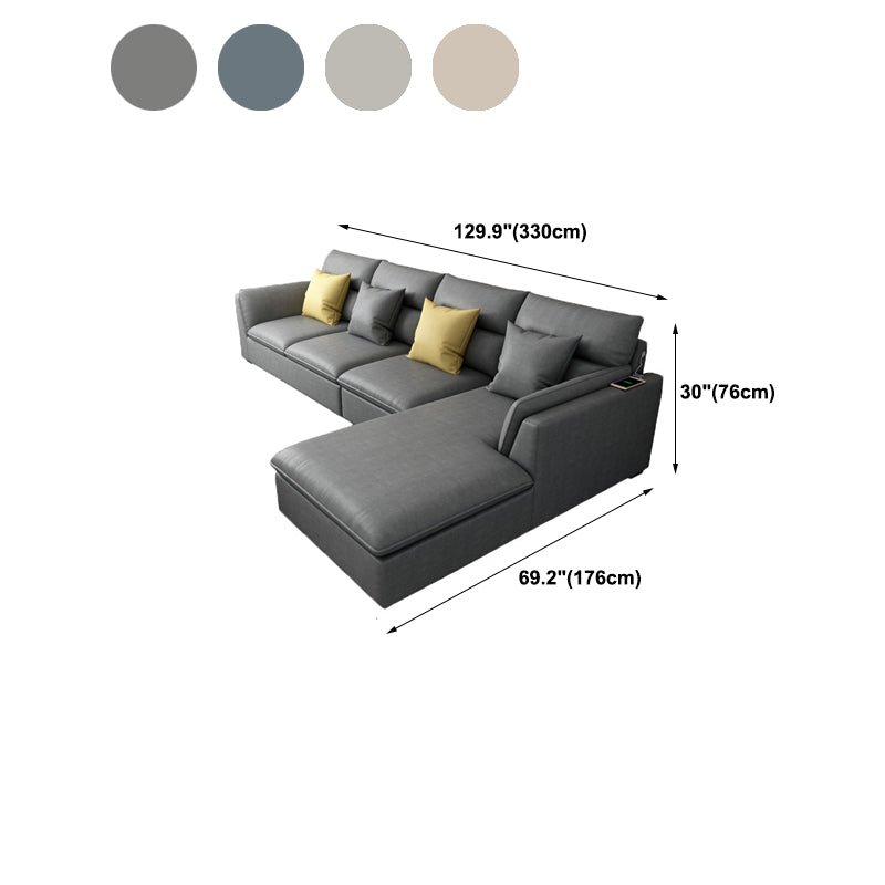 Nordic Faux Leather Stationary Living Room Pillow Top Arm Sofa Chaise