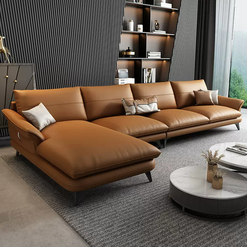 Sala de estar de cuero genuino nórdica Sofá Sofá Sofá Chaise