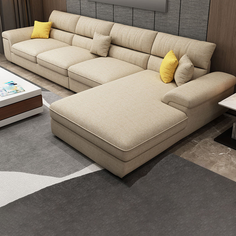 Nordic Stationary Living Room Recessed Arm Cushions Sofa Chaise Khaki Right Clearhalo 'furn' 'furn_sectionals' 'Furniture' 'Living Room Furniture' 'Sectionals' 5974445