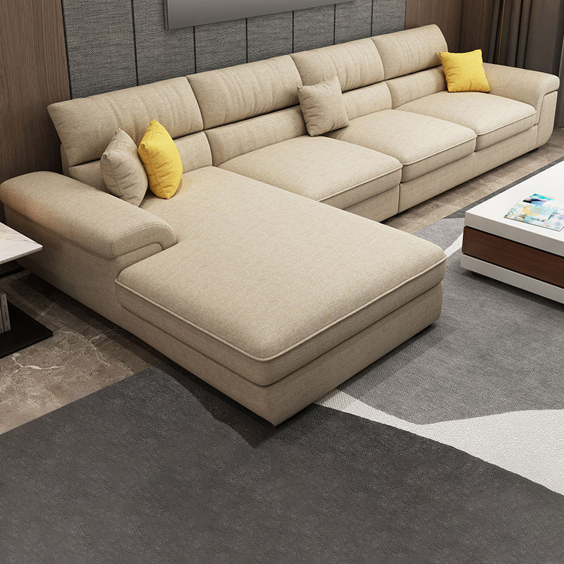 Nordic Stationary Living Room Recessed Arm Cushions Sofa Chaise Khaki Left Clearhalo 'furn' 'furn_sectionals' 'Furniture' 'Living Room Furniture' 'Sectionals' 5974449