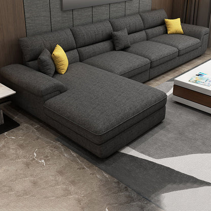 Nordic Stationary Living Room Recessed Arm Cushions Sofa Chaise Dark Gray Left Sponge Clearhalo 'furn' 'furn_sectionals' 'Furniture' 'Living Room Furniture' 'Sectionals' 5974451