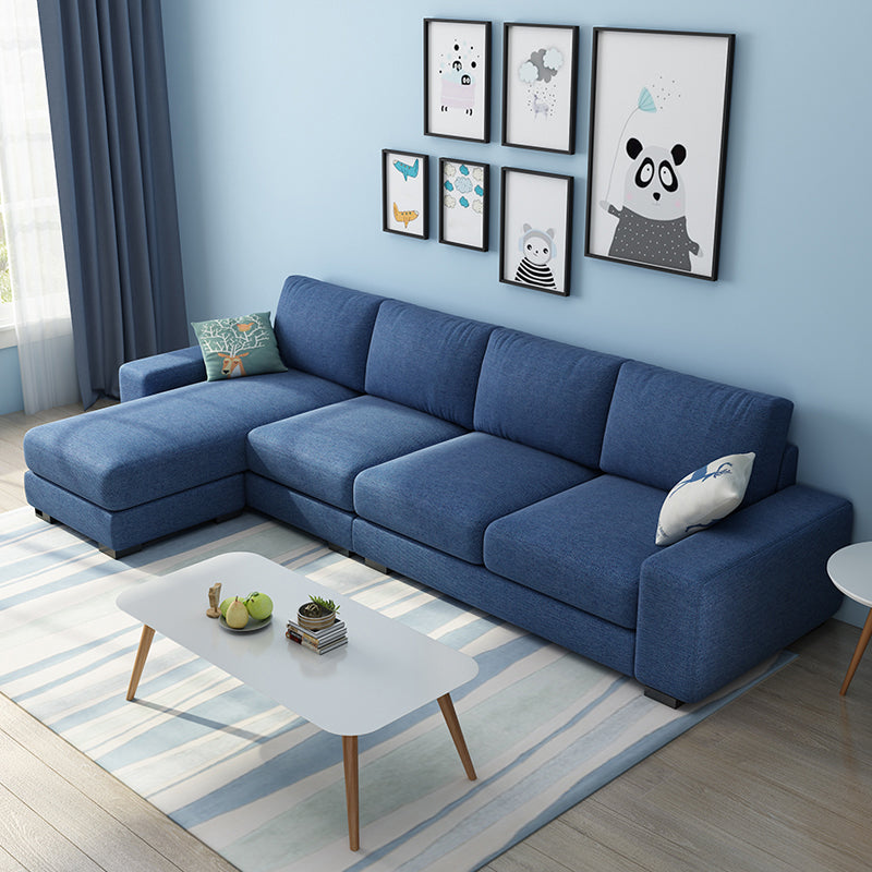 Nordic Assembled Linen Living Room Square Arm Pillows Sofa Chaise Dark Blue Clearhalo 'furn' 'furn_sectionals' 'Furniture' 'Living Room Furniture' 'Sectionals' 5974464
