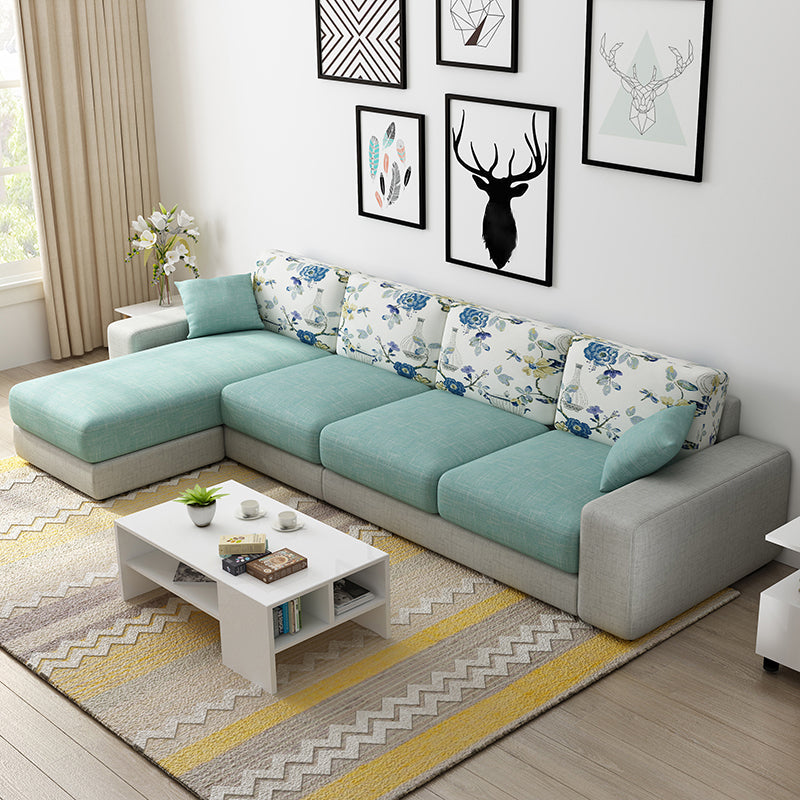 Nordic Assembled Linen Living Room Square Arm Pillows Sofa Chaise Blue Clearhalo 'furn' 'furn_sectionals' 'Furniture' 'Living Room Furniture' 'Sectionals' 5974465