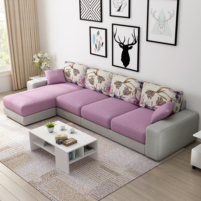 Nordic Assembled Linen Living Room Square Arm Pillows Sofa Chaise Purple Clearhalo 'furn' 'furn_sectionals' 'Furniture' 'Living Room Furniture' 'Sectionals' 5974470