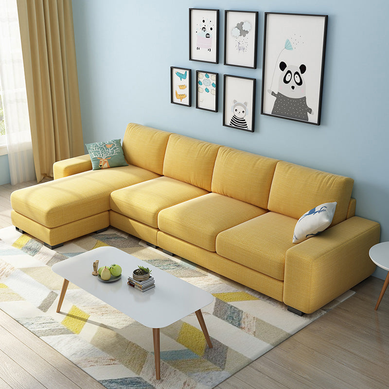 Nordic Assembled Linen Living Room Square Arm Pillows Sofa Chaise Dark Yellow Clearhalo 'furn' 'furn_sectionals' 'Furniture' 'Living Room Furniture' 'Sectionals' 5974472