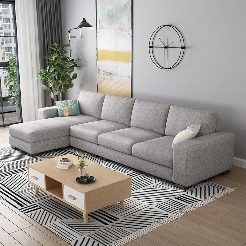 Nordic Assembled Linen Living Room Square Arm Pillows Sofa Chaise Light Gray Clearhalo 'furn' 'furn_sectionals' 'Furniture' 'Living Room Furniture' 'Sectionals' 5974473