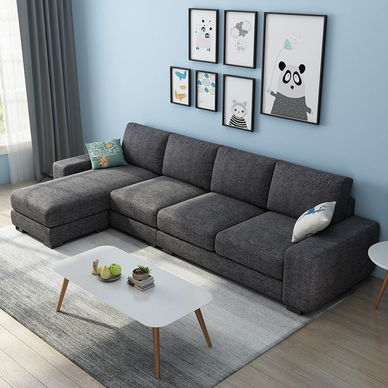 Nordic Assembled Linen Living Room Square Arm Pillows Sofa Chaise Black-Gray Clearhalo 'furn' 'furn_sectionals' 'Furniture' 'Living Room Furniture' 'Sectionals' 5974474