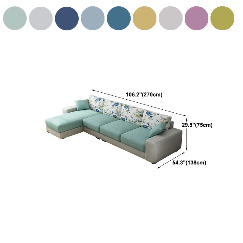 Nordic Assembled Linen Living Room Square Arm Pillows Sofa Chaise Clearhalo 'furn' 'furn_sectionals' 'Furniture' 'Living Room Furniture' 'Sectionals' 5974476