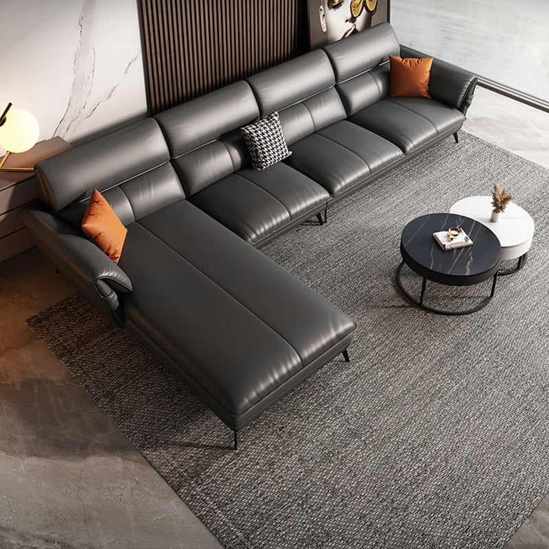 Contemporary Genuine Leather Living Room Pillow Top Arm Seating Clearhalo 'furn' 'furn_sectionals' 'Furniture' 'Living Room Furniture' 'Sectionals' 5974496