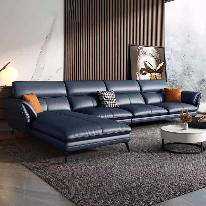 Contemporary Genuine Leather Living Room Pillow Top Arm Seating Blue Left Clearhalo 'furn' 'furn_sectionals' 'Furniture' 'Living Room Furniture' 'Sectionals' 5974497