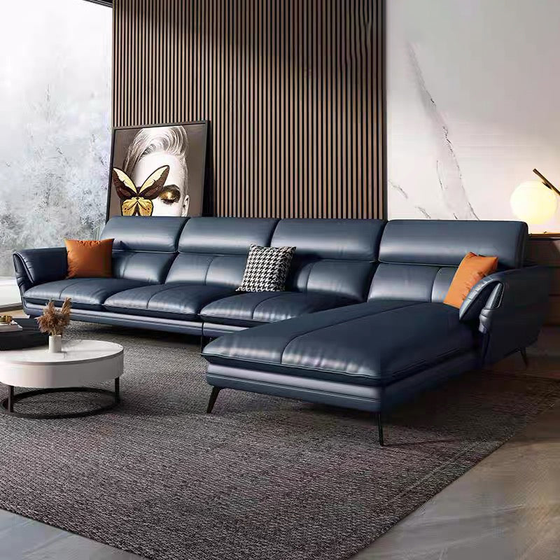 Contemporary Genuine Leather Living Room Pillow Top Arm Seating Blue Right Clearhalo 'furn' 'furn_sectionals' 'Furniture' 'Living Room Furniture' 'Sectionals' 5974498