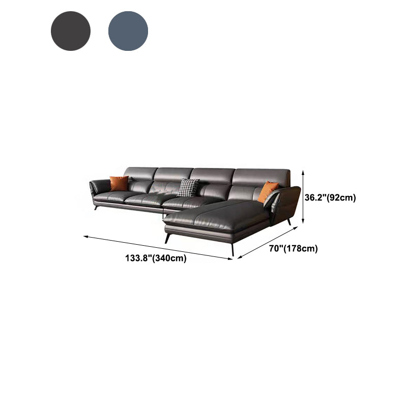 Contemporary Genuine Leather Living Room Pillow Top Arm Seating Clearhalo 'furn' 'furn_sectionals' 'Furniture' 'Living Room Furniture' 'Sectionals' 5974506