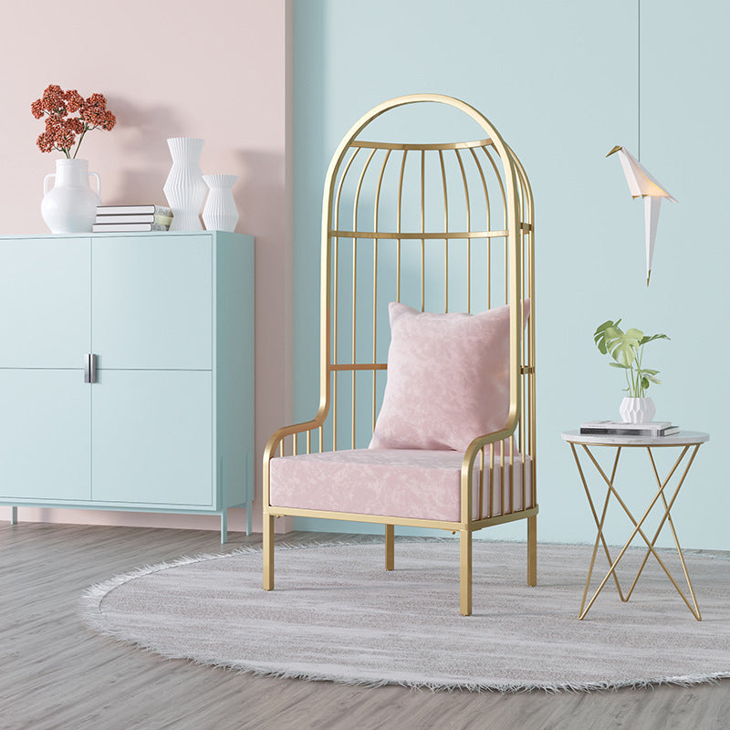 Glam Fabric Arms Included with Pillow Basic Four Leg Accent Armchair Pink 1 Piece Clearhalo 'Accent Chairs' 'accent_chairs' 'Chairs & Seating' 'furn' 'furn_accent_chairs' 'Furniture' 'Living Room Furniture' 5974508