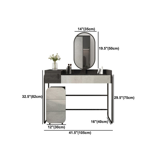 Consejo de mesa de maquillaje de tocador de vidrio contemporáneo con espejo y taburetes - 32.38 "H