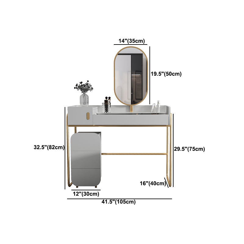 Tavolo da toep da trucco con vanità in vetro contemporaneo con specchio e sgabelli - 32,38 "H