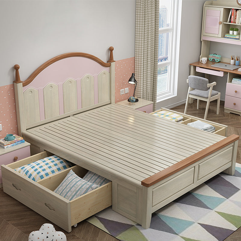 84,65-inch breed traditioneel bedframe dennenhoutbed met hoofdeinde