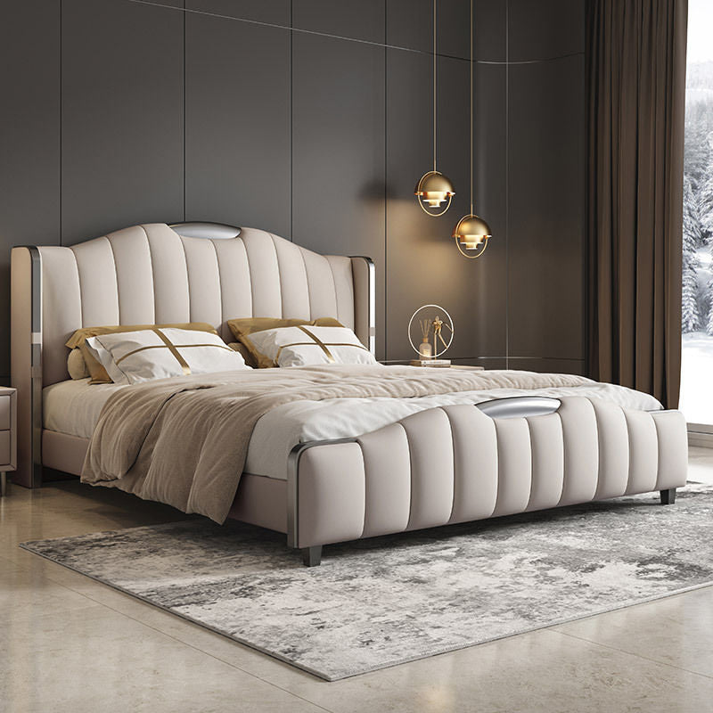 Glam Pine Wood avec tête de lit le matelas en panneau de camelback inclus Cadre de lit