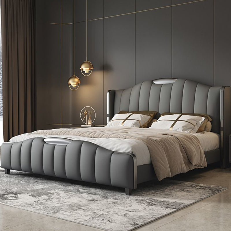 Glam Pine Wood avec tête de lit le matelas en panneau de camelback inclus Cadre de lit
