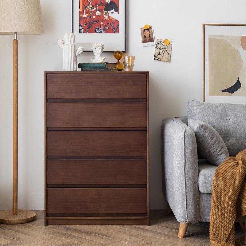 Mid-Century Modern Chest with 5 Drawers in Pine Wood Accent Chest Dark Walnut Clearhalo 'Cabinets & Chests' 'cabinets_chests' 'furn' 'furn_cabinets_chests' 'Furniture' 'Living Room Furniture' 5980772