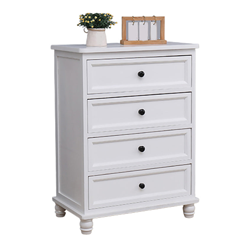 Contemporary White Accent Chest with Drawers and Solid Wood Bun Feet