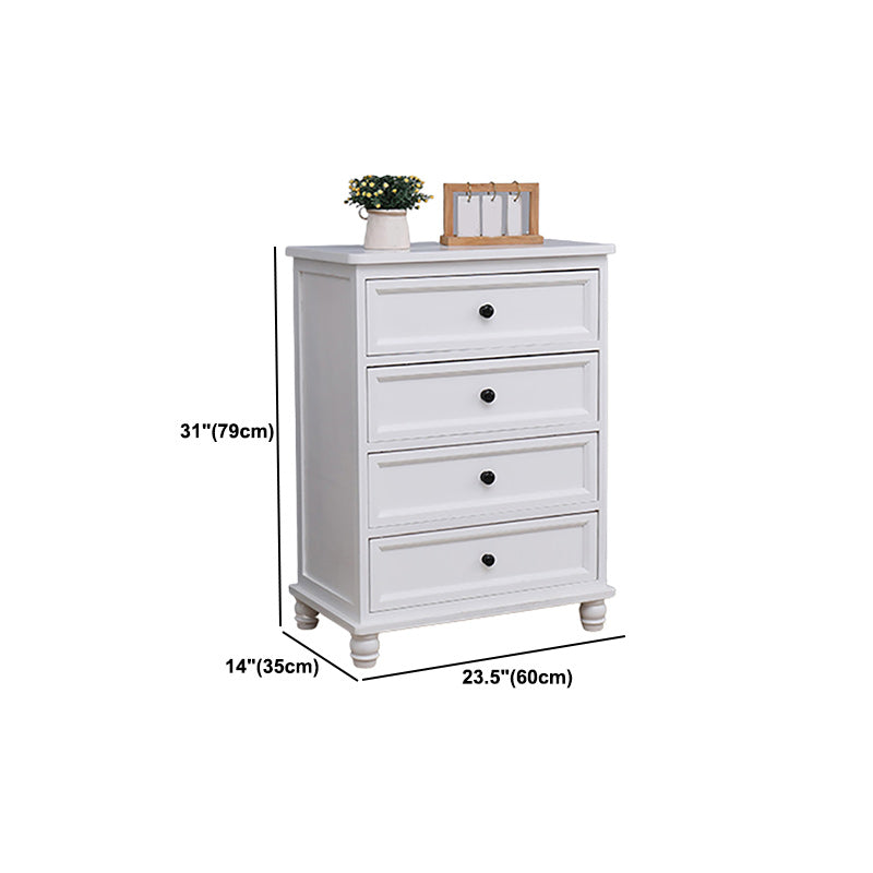 Contemporary White Accent Chest with Drawers and Solid Wood Bun Feet