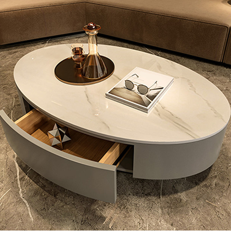 Glam Slate Coffee Table Oval Pedestal Coffee Table with Drawer Clearhalo 'Coffee & Accent Tables' 'Coffee Tables' 'coffee_tables' 'furn' 'furn_coffee_tables' 'Furniture' 'Living Room Furniture' 5980906