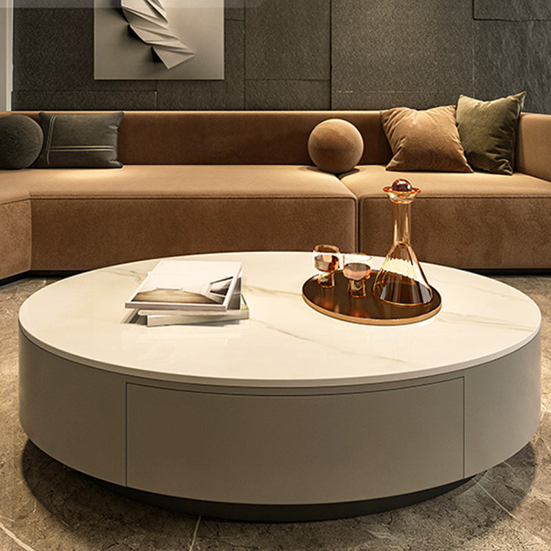 Glam Slate Coffee Table Oval Pedestal Coffee Table with Drawer Clearhalo 'Coffee & Accent Tables' 'Coffee Tables' 'coffee_tables' 'furn' 'furn_coffee_tables' 'Furniture' 'Living Room Furniture' 5980913