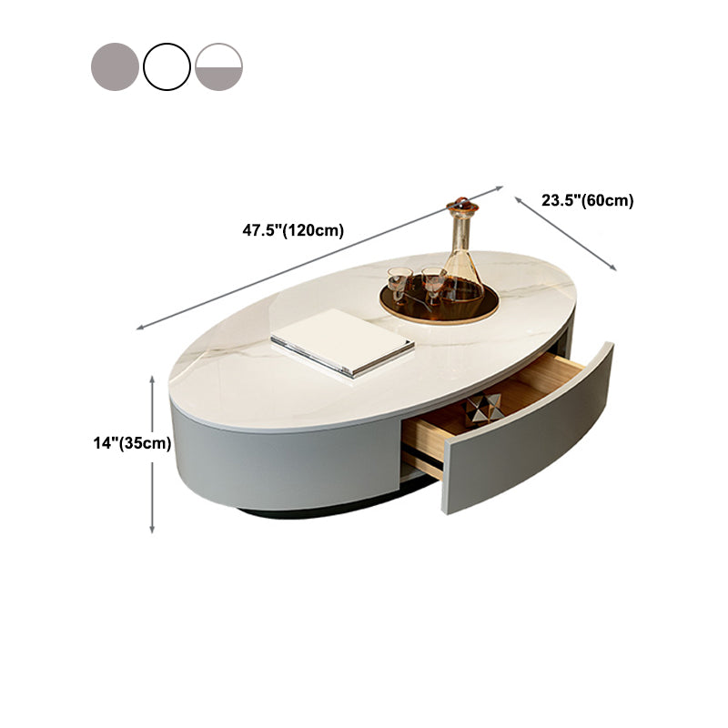Glam Slate Coffee Table Oval Pedestal Coffee Table with Drawer Clearhalo 'Coffee & Accent Tables' 'Coffee Tables' 'coffee_tables' 'furn' 'furn_coffee_tables' 'Furniture' 'Living Room Furniture' 5980915