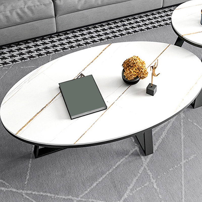 Tavolino glam in pietra ovale con base a croce di ferro 17,71 "di alto livello